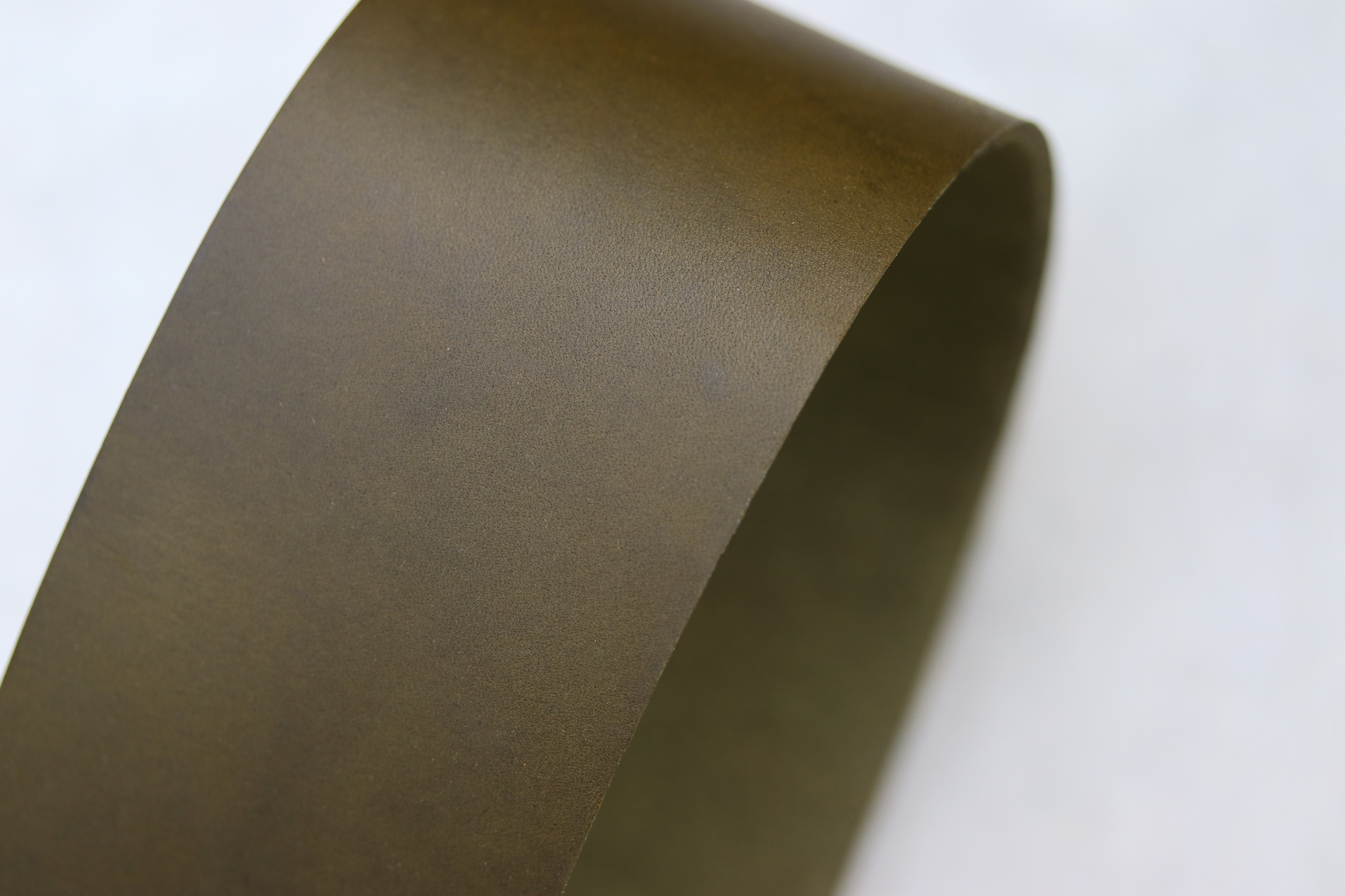 Olive green leather strip on a white background